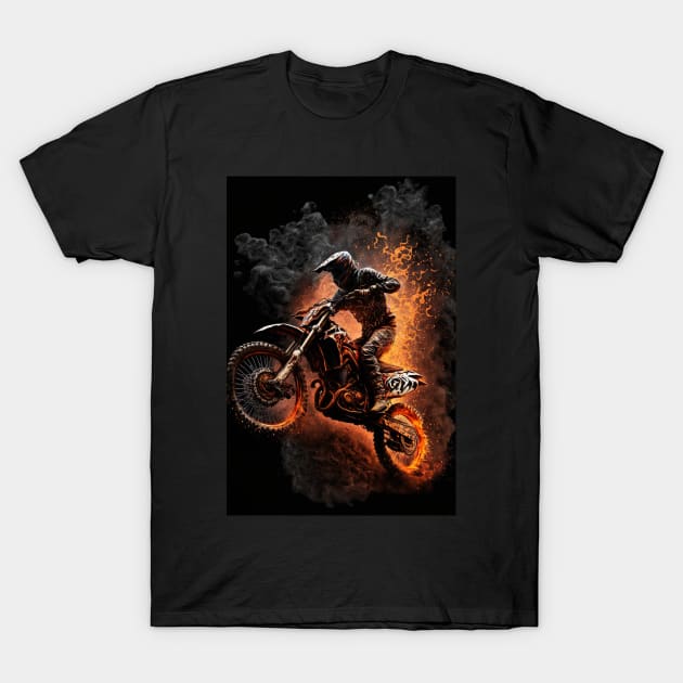 Dirt Bike With Flames T-Shirt by KoolArtDistrict